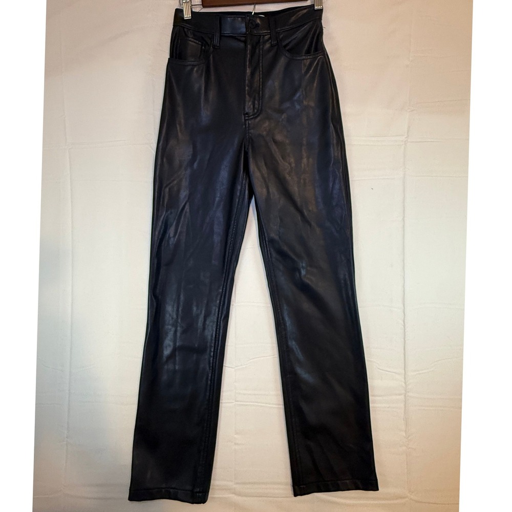 Abercrombie & Fitch 90s Straight Ultra High Rise Vegan Leather Black Pants 25